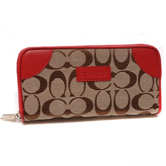 Coach Legacy Logo Signature Large Red Wallets CKI - Click Image to Close